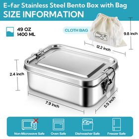 E-far removable divider in a three-compartment Bento keeps foods separate.