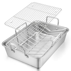 E-far roasting pan with V-shaped rack for even turkey roasting