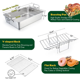 E-far stainless steel roasting pan with flat rack for vegetables and pastries