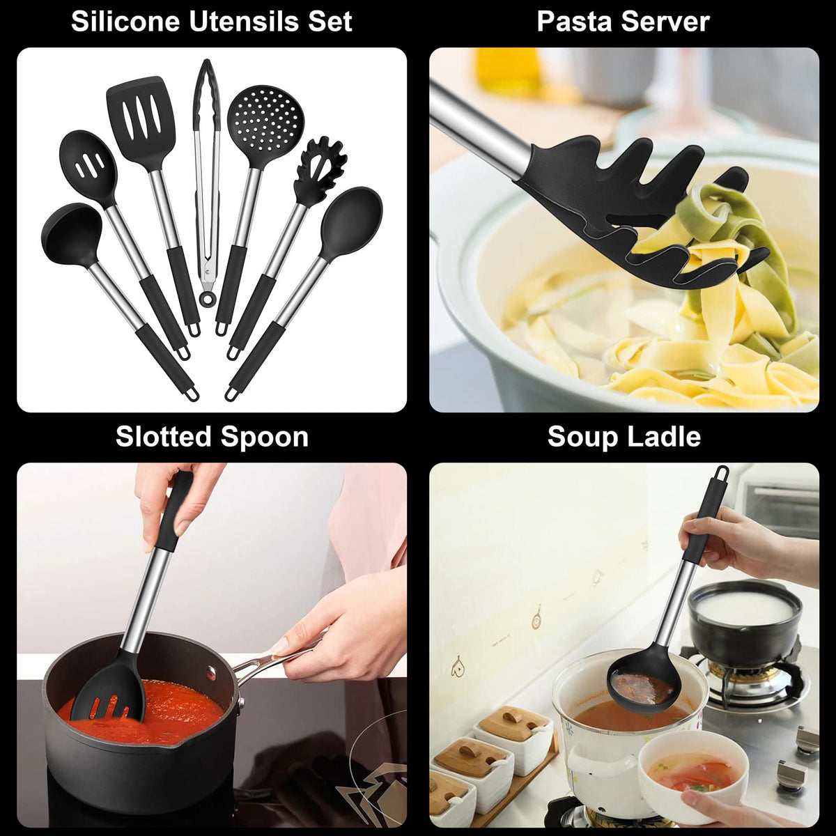 E-far slotted turner with stainless steel handle for durability.