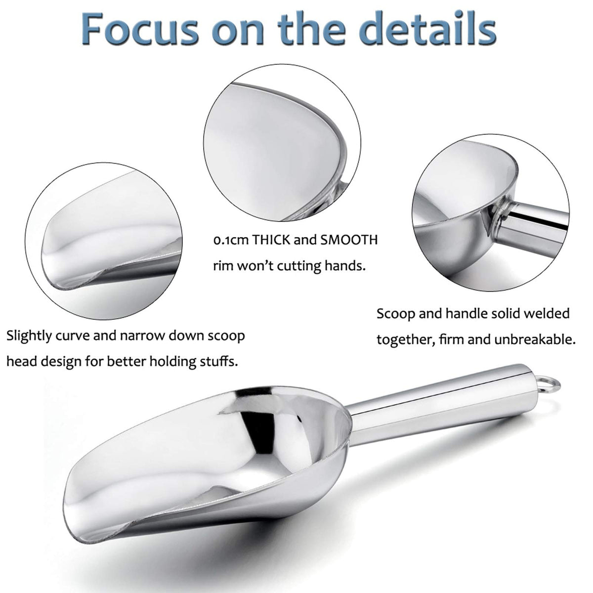 E-far smooth-rim design scoop emphasizes comfortable grip during scooping tasks.