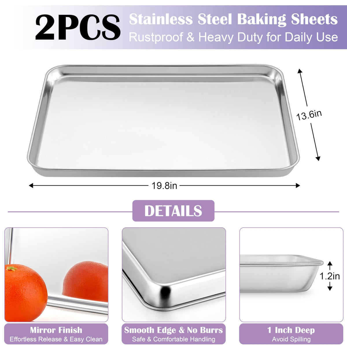 E-far stainless steel baking pan safe for high heat and long-term use