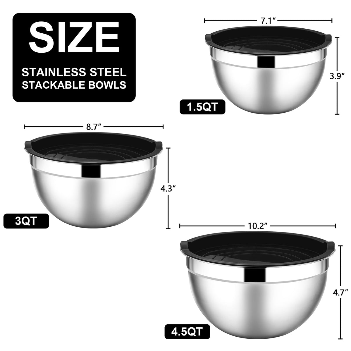 E-far stainless steel bowls nest neatly for space-saving organization