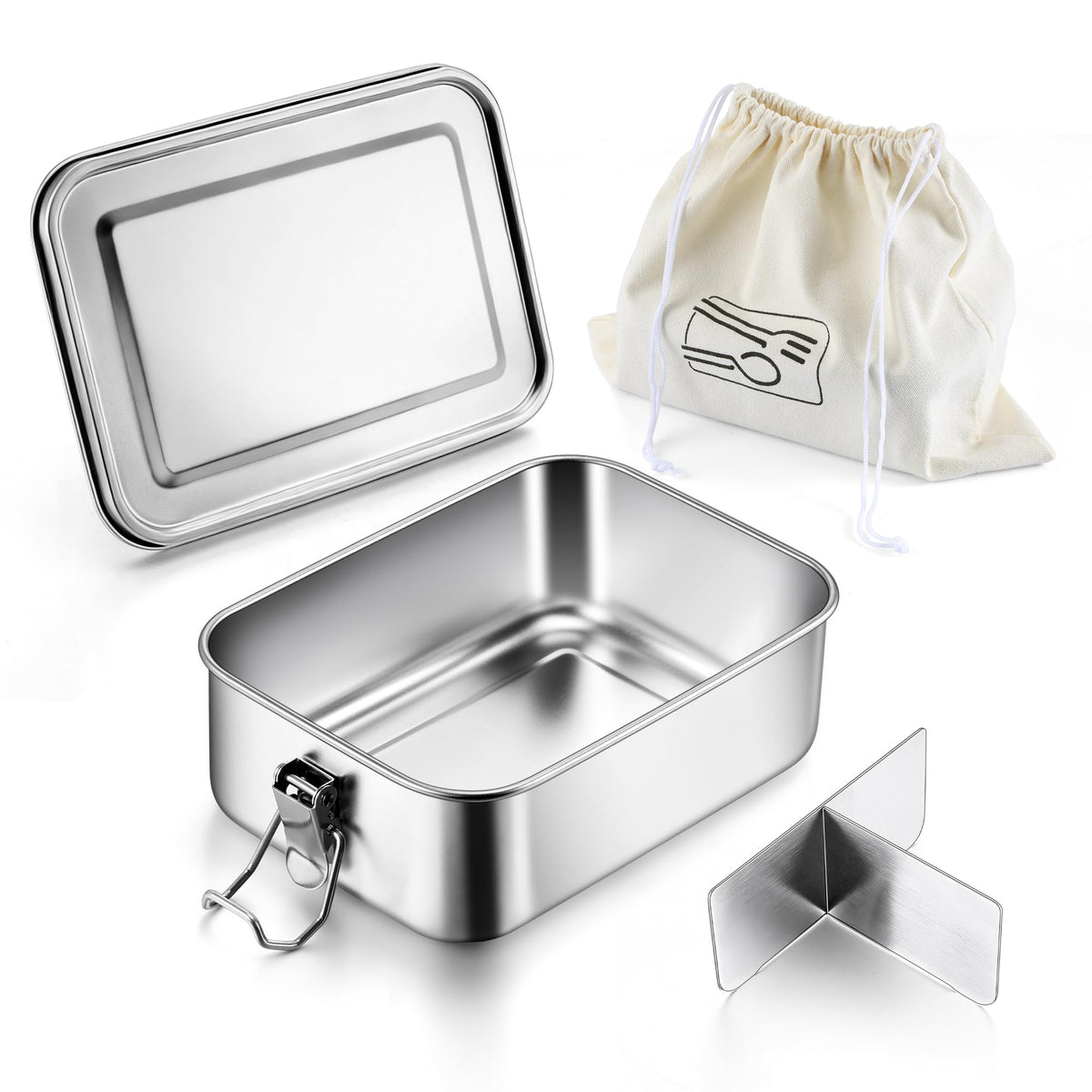 E-far stainless steel lunch box with lid, durable design for daily meals and on-the-go use.