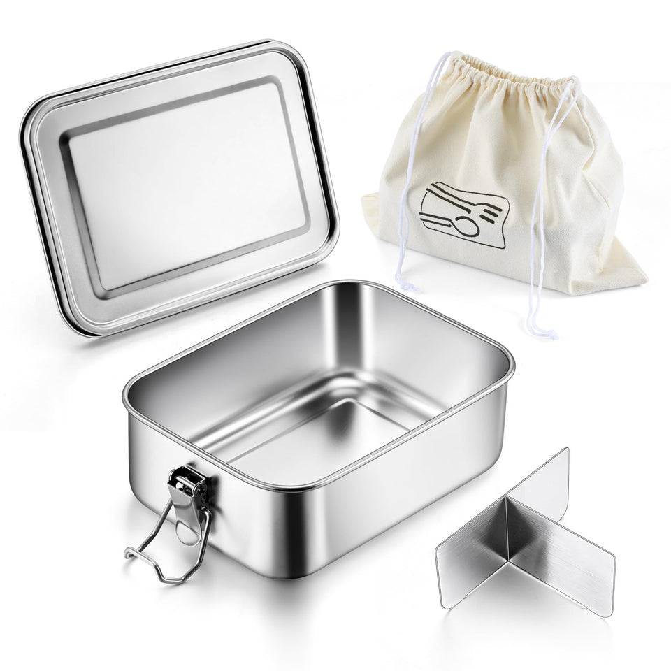 E-far stainless steel lunch box with lid, durable design for daily meals and on-the-go use.