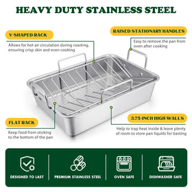E-far roasting pan with ergonomic handles for easy lifting
