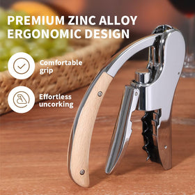 E.Palace ergonomic lever action minimizes cork removal effort.