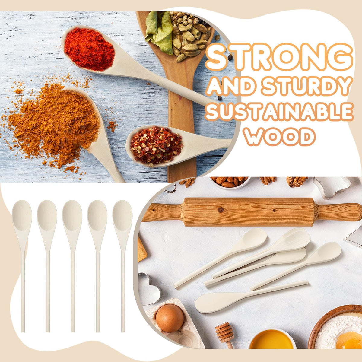 Eaasty wooden spoons with easy-clean finish for quick cleanup