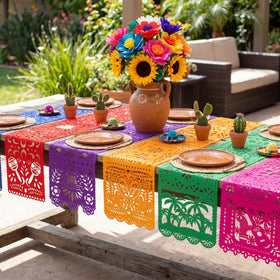 Eaasty guitar pattern table runner adds fiesta mood to gatherings.