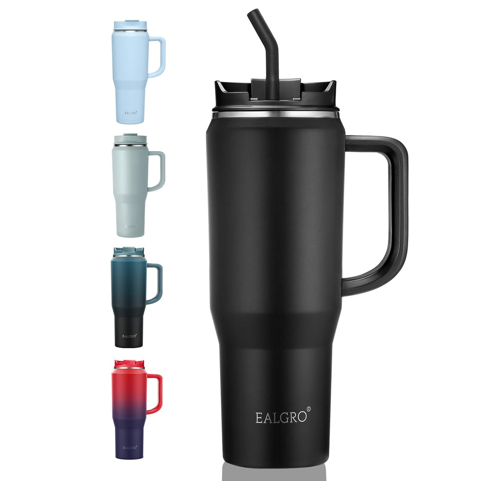 EALGRO 40oz tumbler with handle from the front for easy transport.