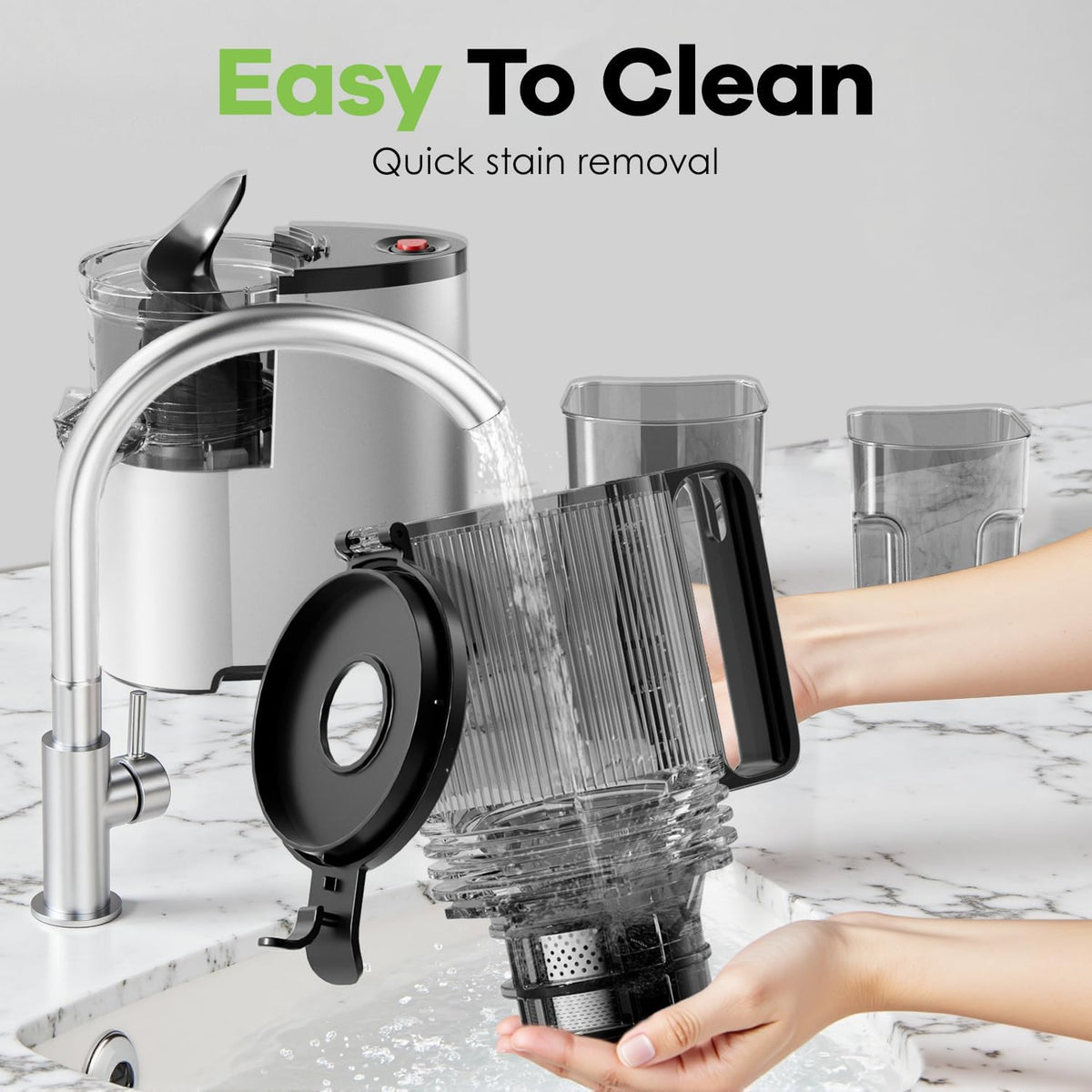 Compact, user-friendly design of EanOruus juicer fits kitchen counters.