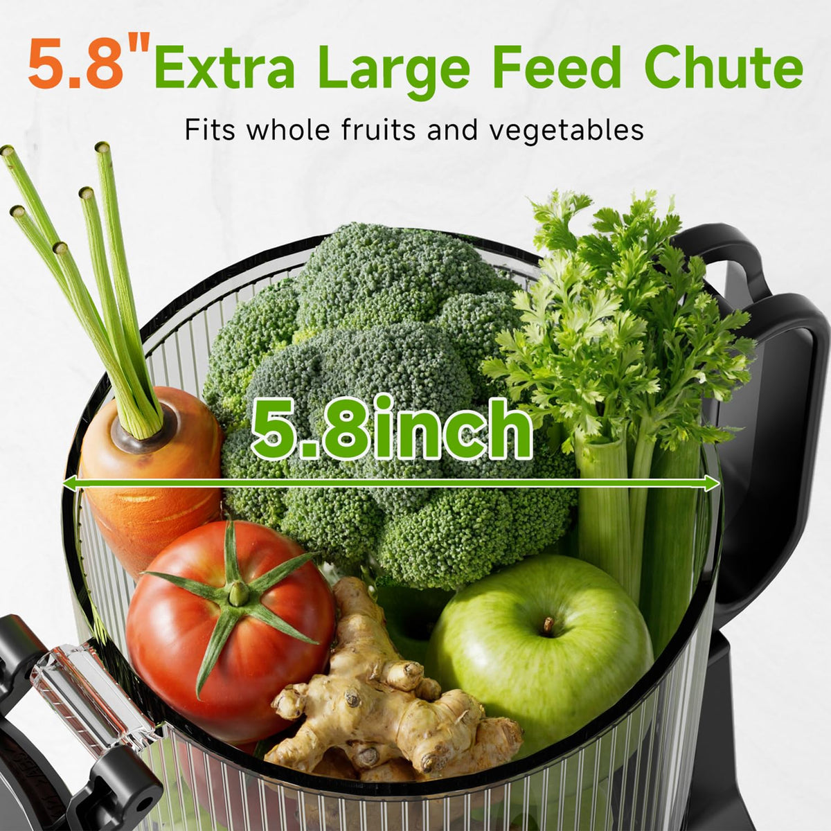 EanOruus juicer side profile highlights sturdy base and quiet operation.