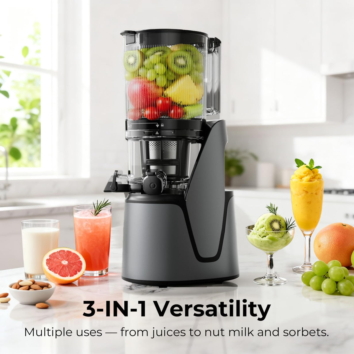 EanOruus 100oz hopper reduces refills during large-batch juicing