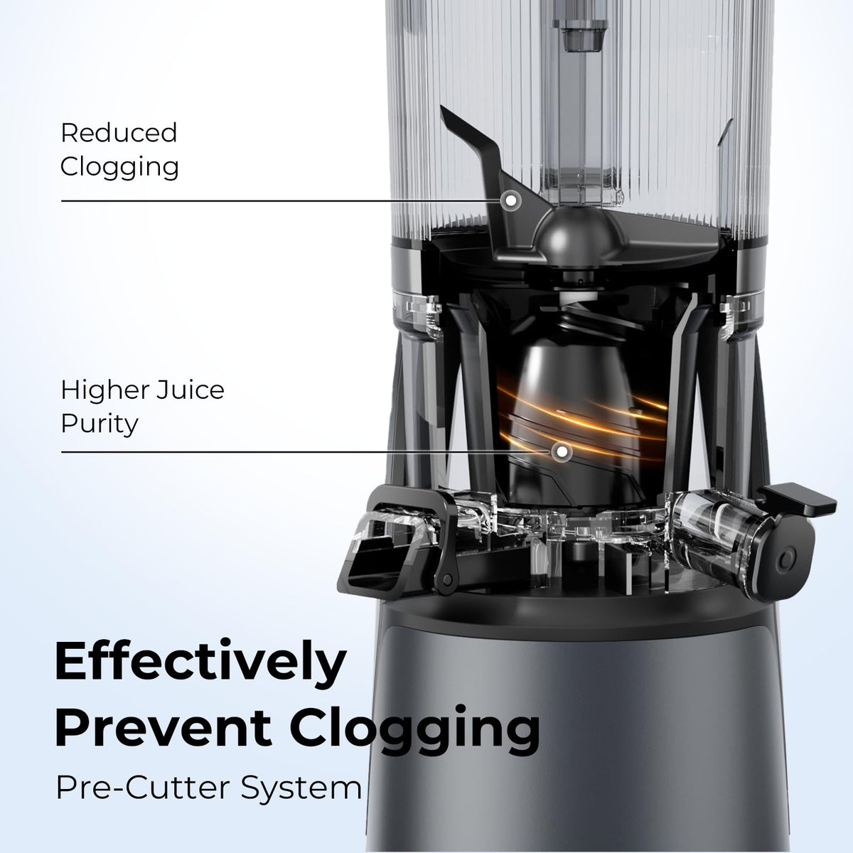 EanOruus removable pulp ejector simplifies cleanup during juicing