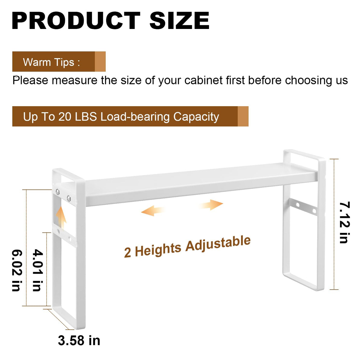 EAROND extendable-length shelf stretches from 13.7 to 25.1 inches.