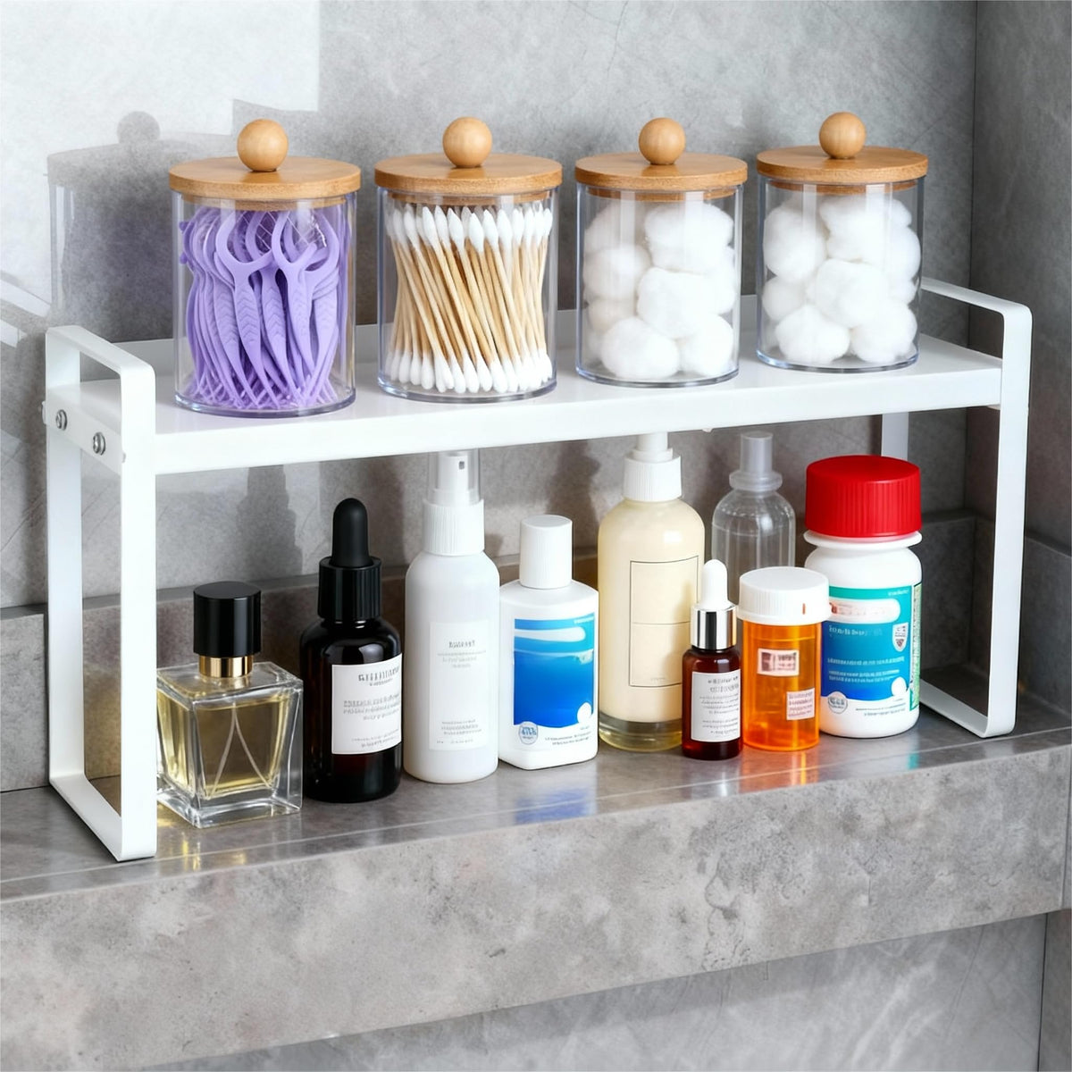 EAROND small expandable cabinet shelf ideal for tight spaces and cosmetics.