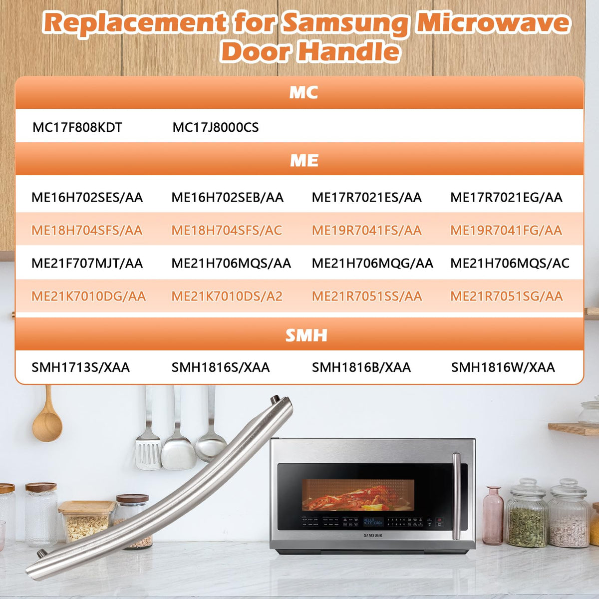 Earthtec Samsung microwave handle compatibility, rear view highlights broad model fit.