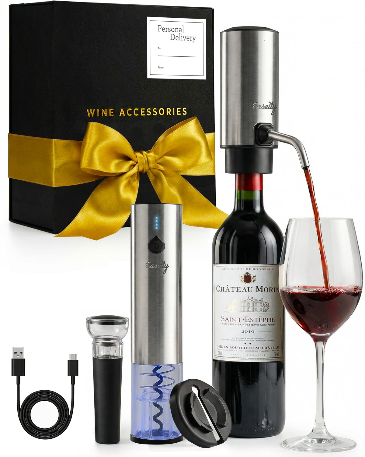 Easeity electric wine opener gift set box with premium magnetic closure