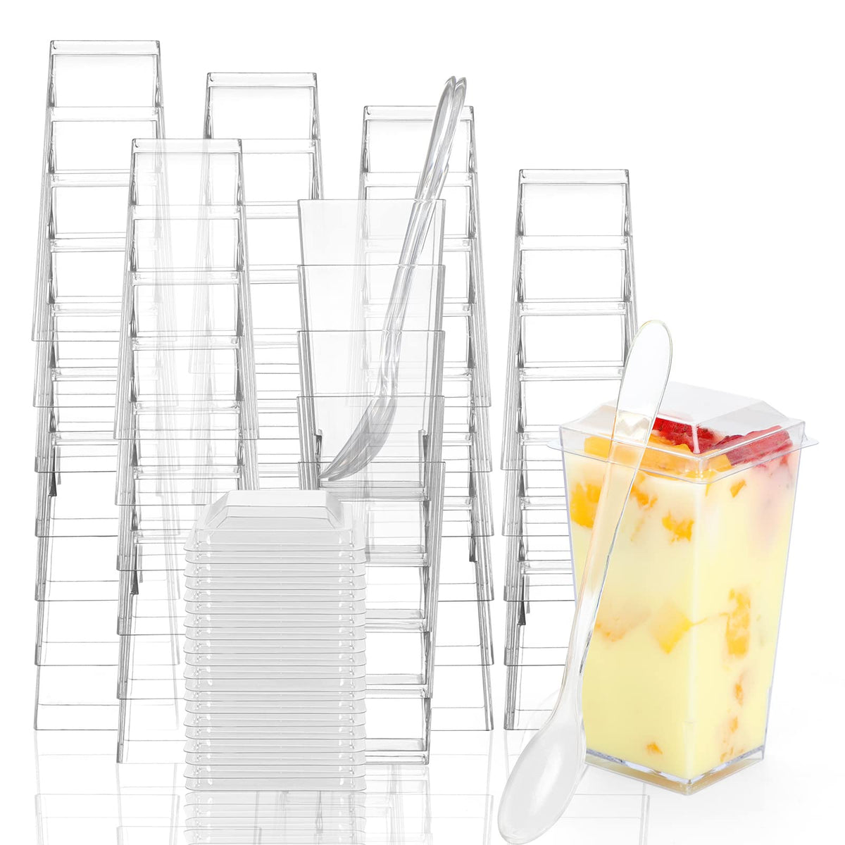 EASERCY 50-pack 3 oz square cups with lids and spoons for party prep
