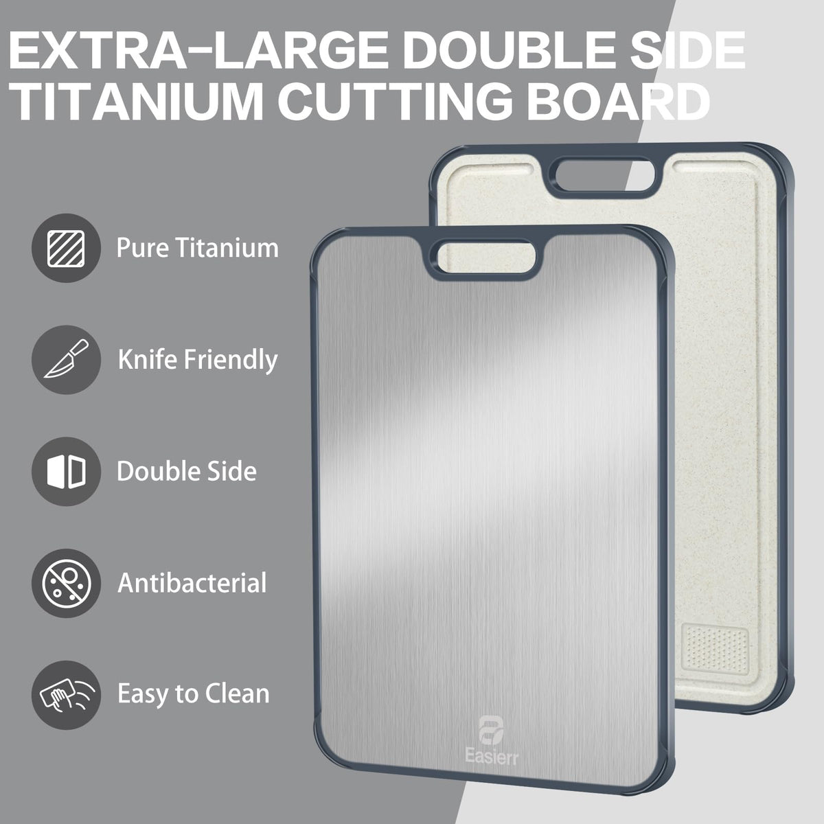 Easierr titanium surface resists knife marks for durable prep