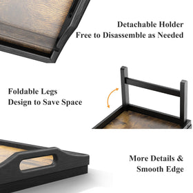 Easoger bamboo bed tray folded with legs for compact storage.