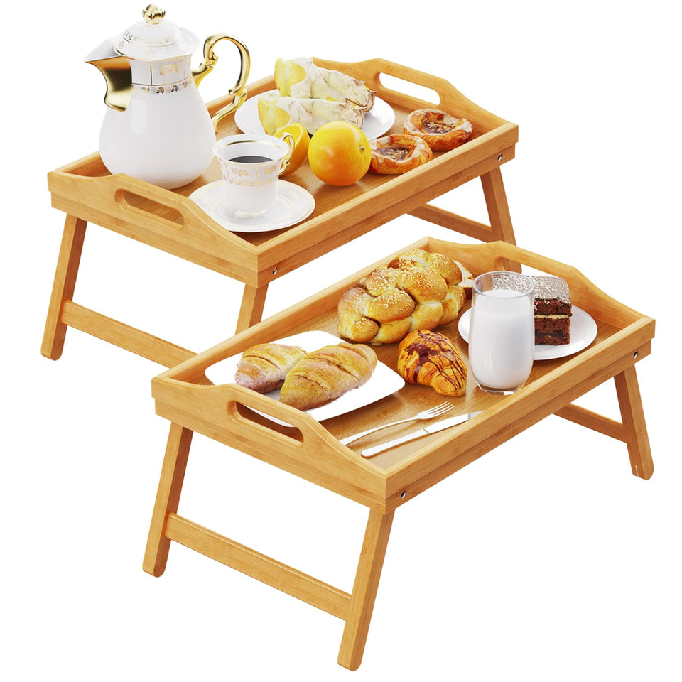 Easoger bamboo bed tray with folding legs for easy meals in bed