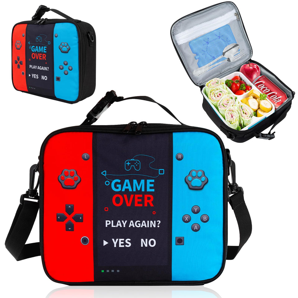 Easozoom Game Console Lunch Bag front view shows roomy main compartment for meals.