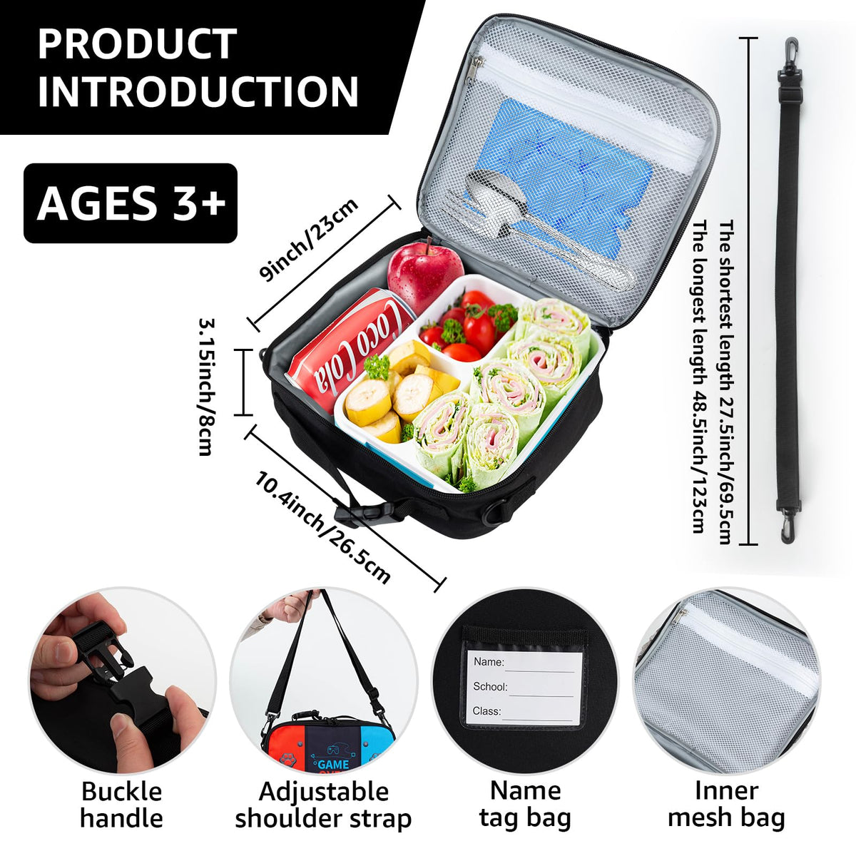 Easozoom Game Console Lunch Bag detachable shoulder strap for hands-free carry.
