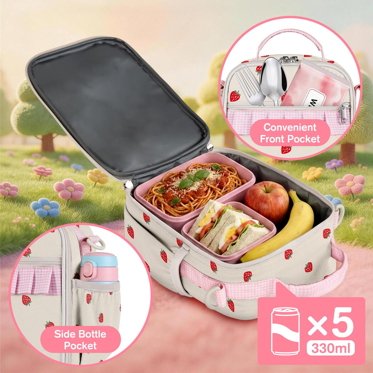 Easozoom Strawberry lunch bag insulation layer, keeps meals fresh on the go.