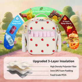 Easozoom Strawberry lunch bag spacious interior, fits standard lunchbox and snacks.