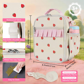 Easozoom Strawberry lunch bag strap detail, adjustable shoulder strap for versatile carrying.