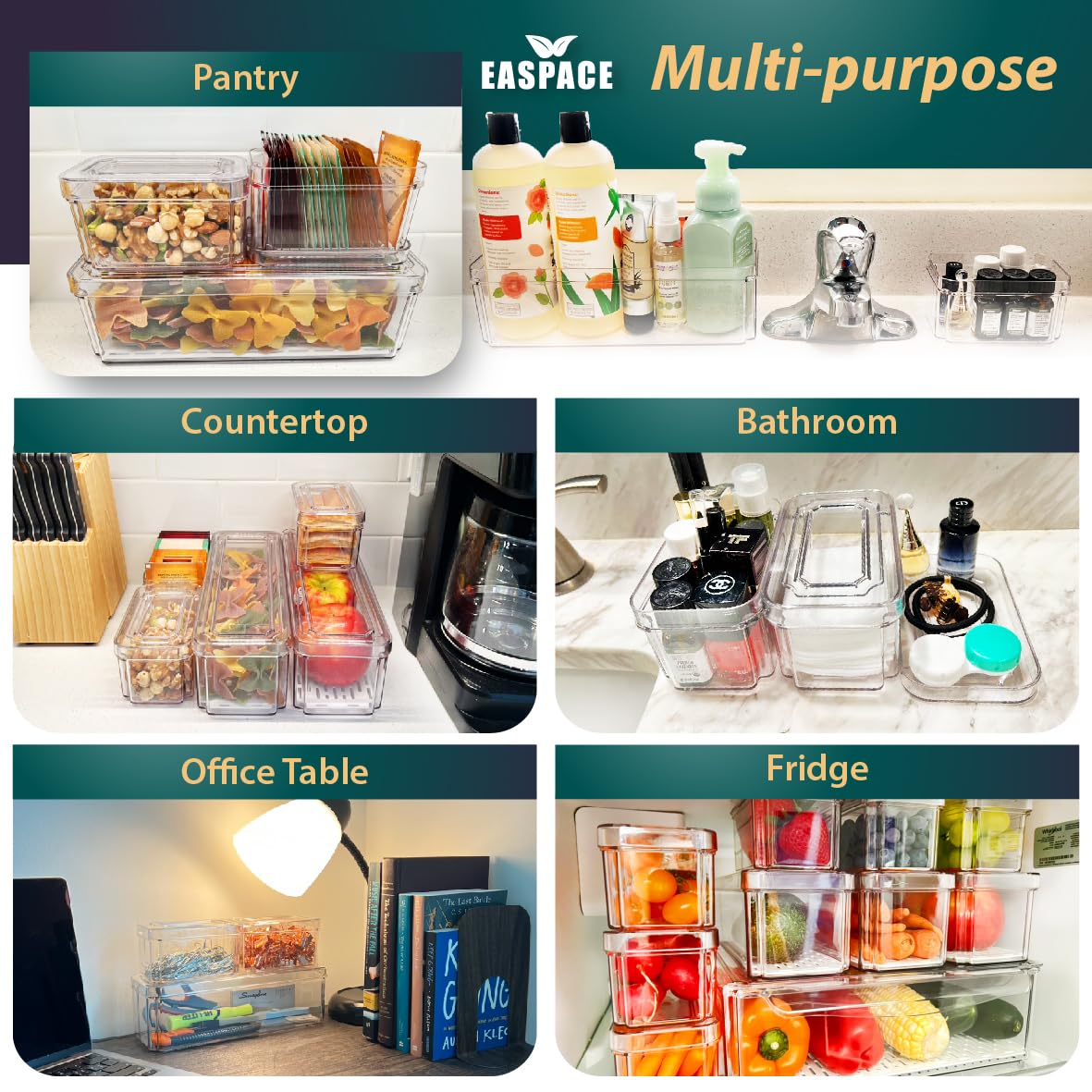 EASPACE BPA-free clear bin enables quick item checks and hygienic storage.