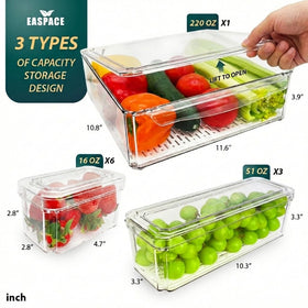 EASPACE medium 51oz fridge bin with lid for organized snack storage.