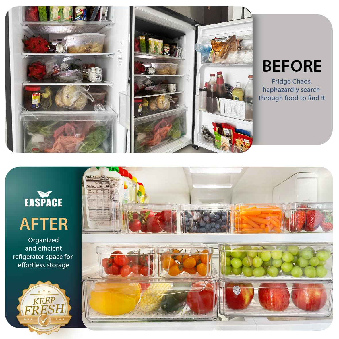EASPACE small 16oz fridge bin with lid ideal for berries and small items.