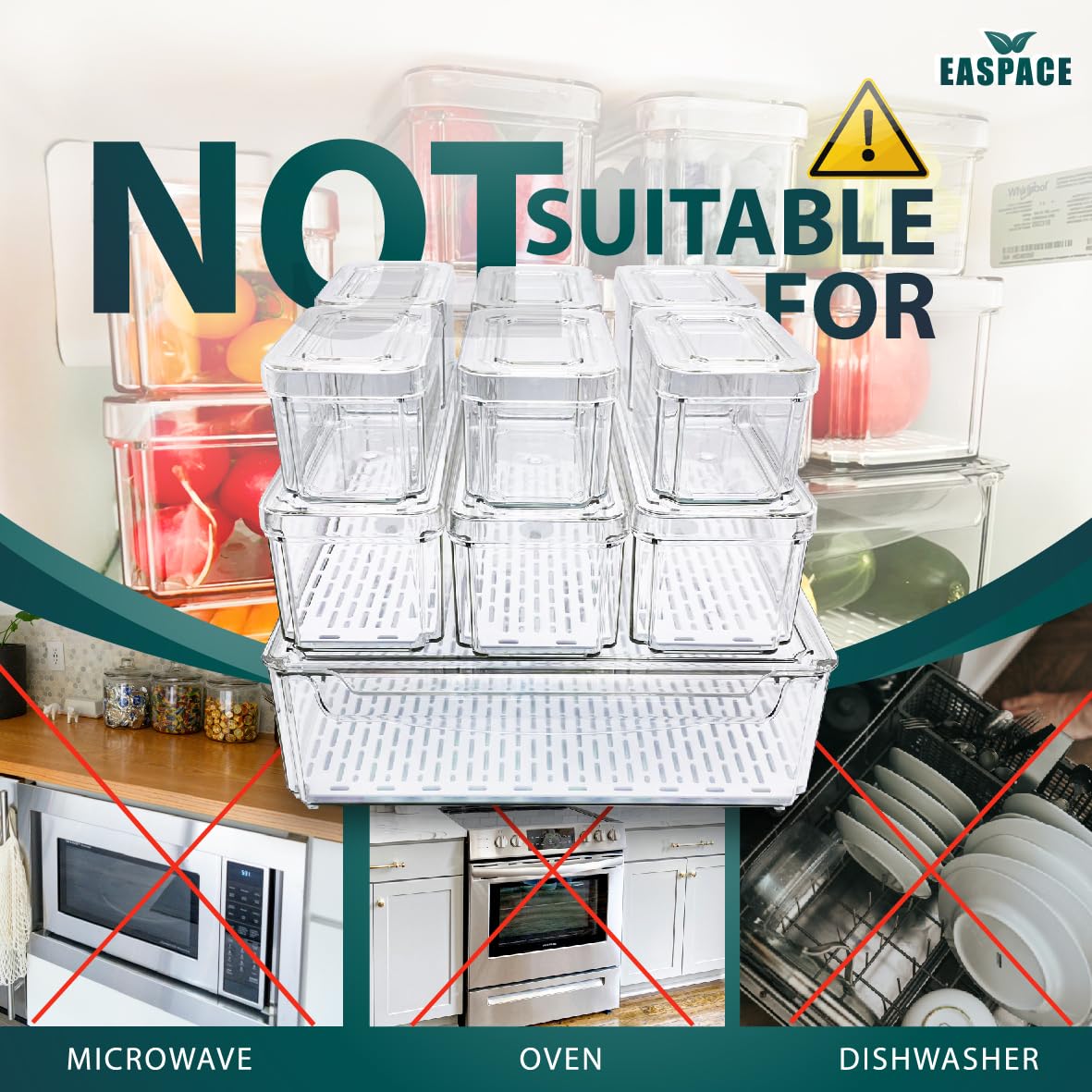 EASPACE stackable design helps maximize fridge space and reduce clutter.