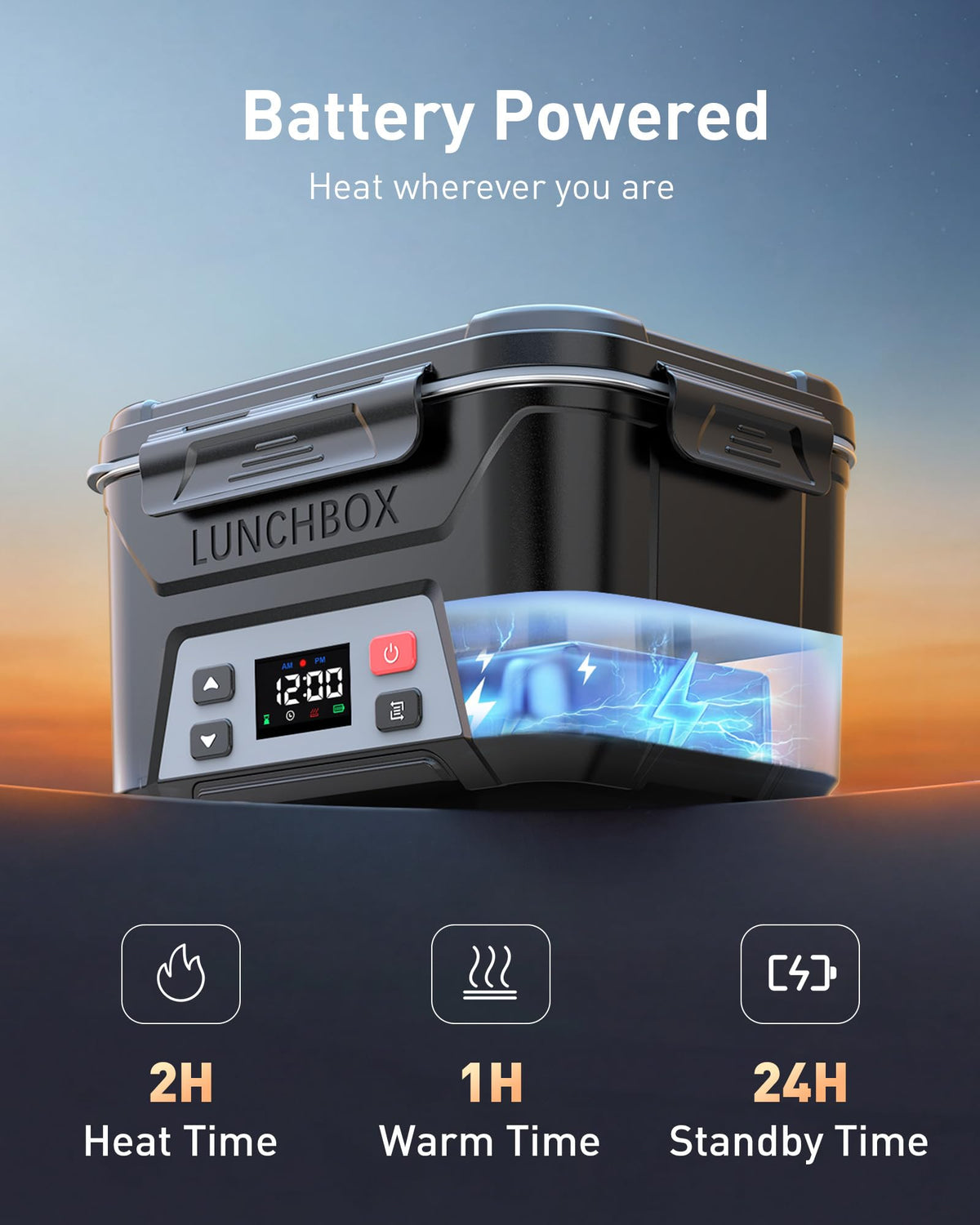 EAST OAK battery-powered heating lunch box shows portable warmth without outlets.