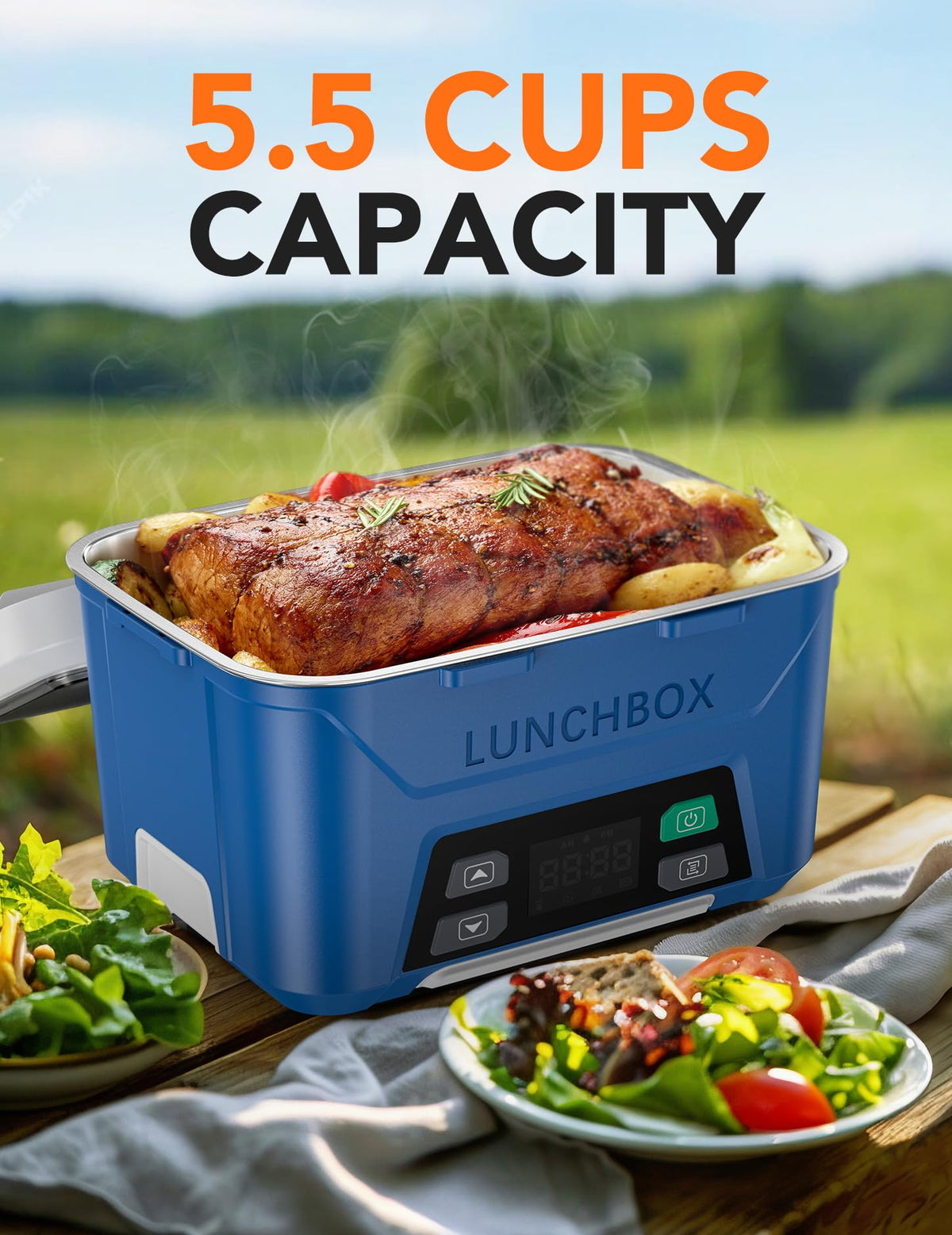 East Oak cordless lunch box removable divider, keeps meals organized with separate sections.