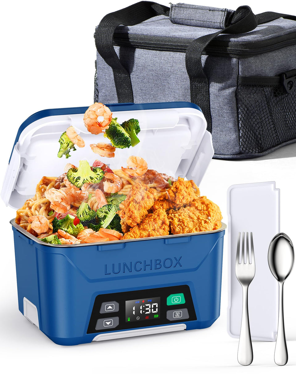 EAST OAK heated lunch box in use for hot meals on the go at work
