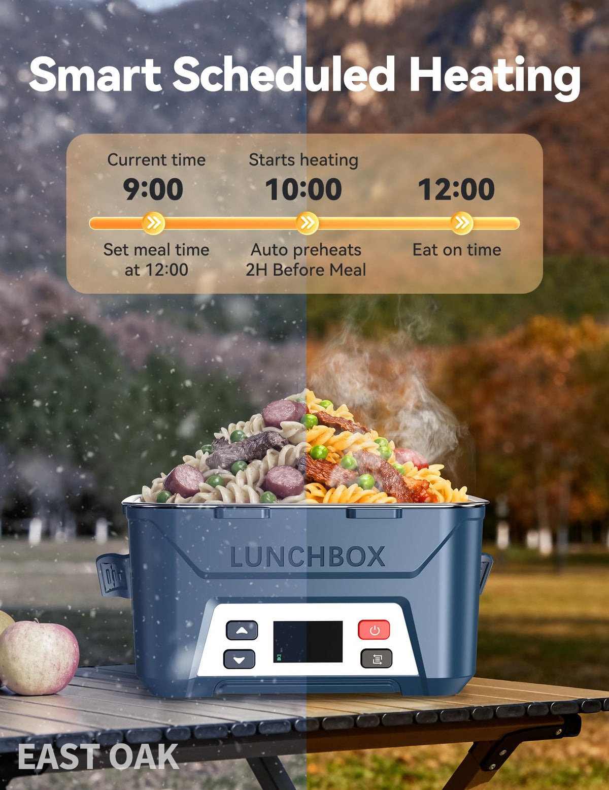 Removable divider of EAST OAK lunch box allows customizable compartments for organized meals.