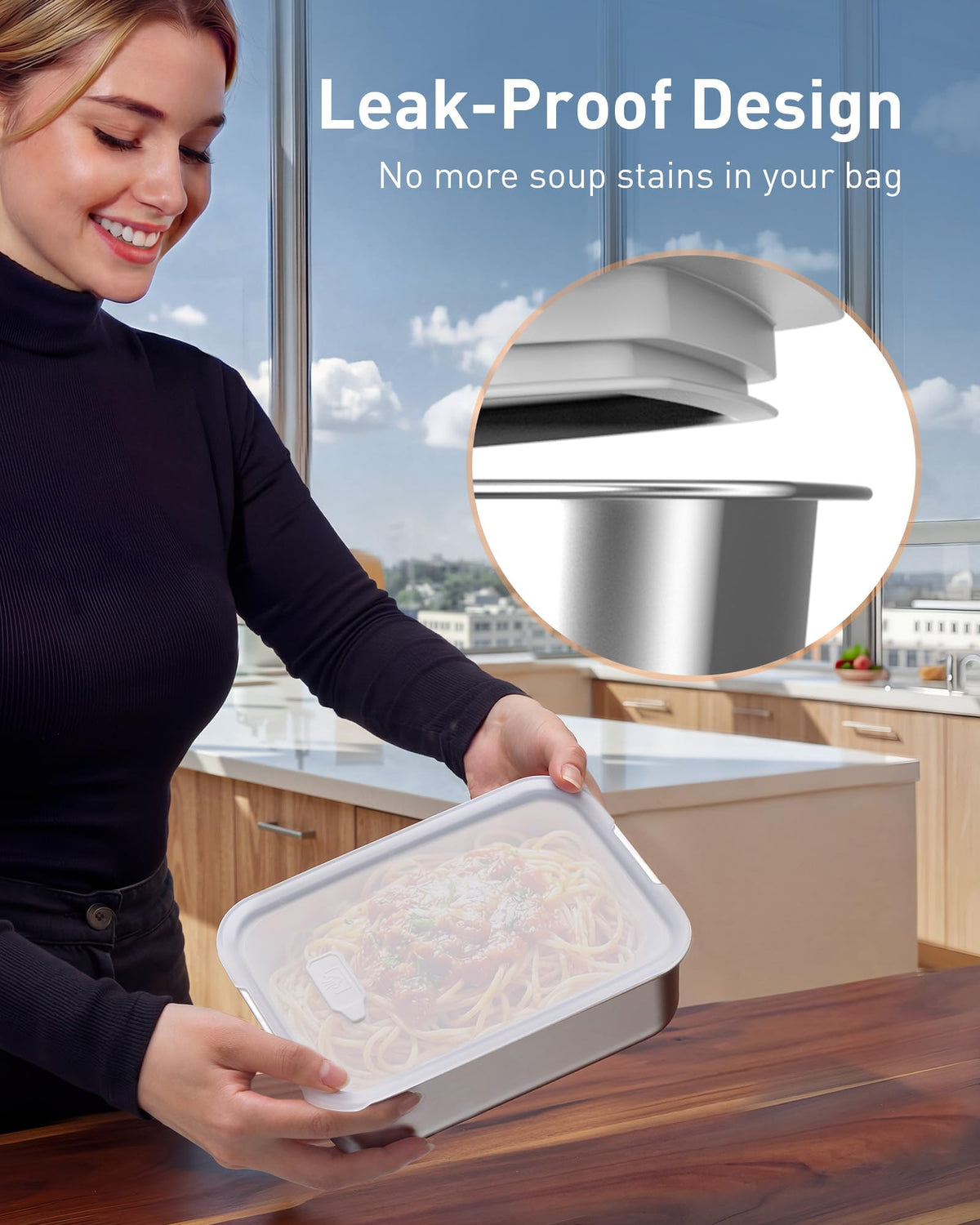 EAST OAK leak-proof silicone seal and dishwasher-safe components ease cleanup.