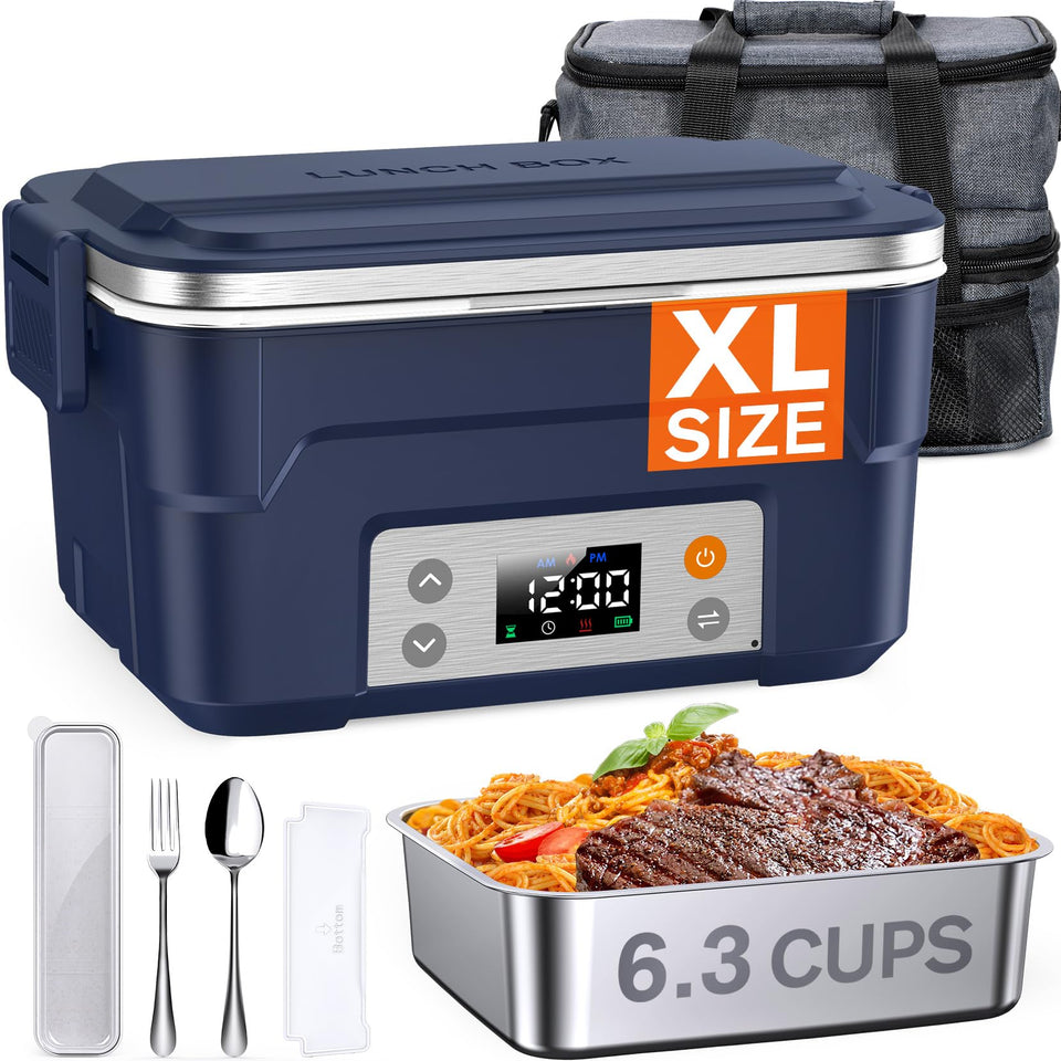 East Oak XL lunch box front view highlighting cordless heating for on-the-go meals.