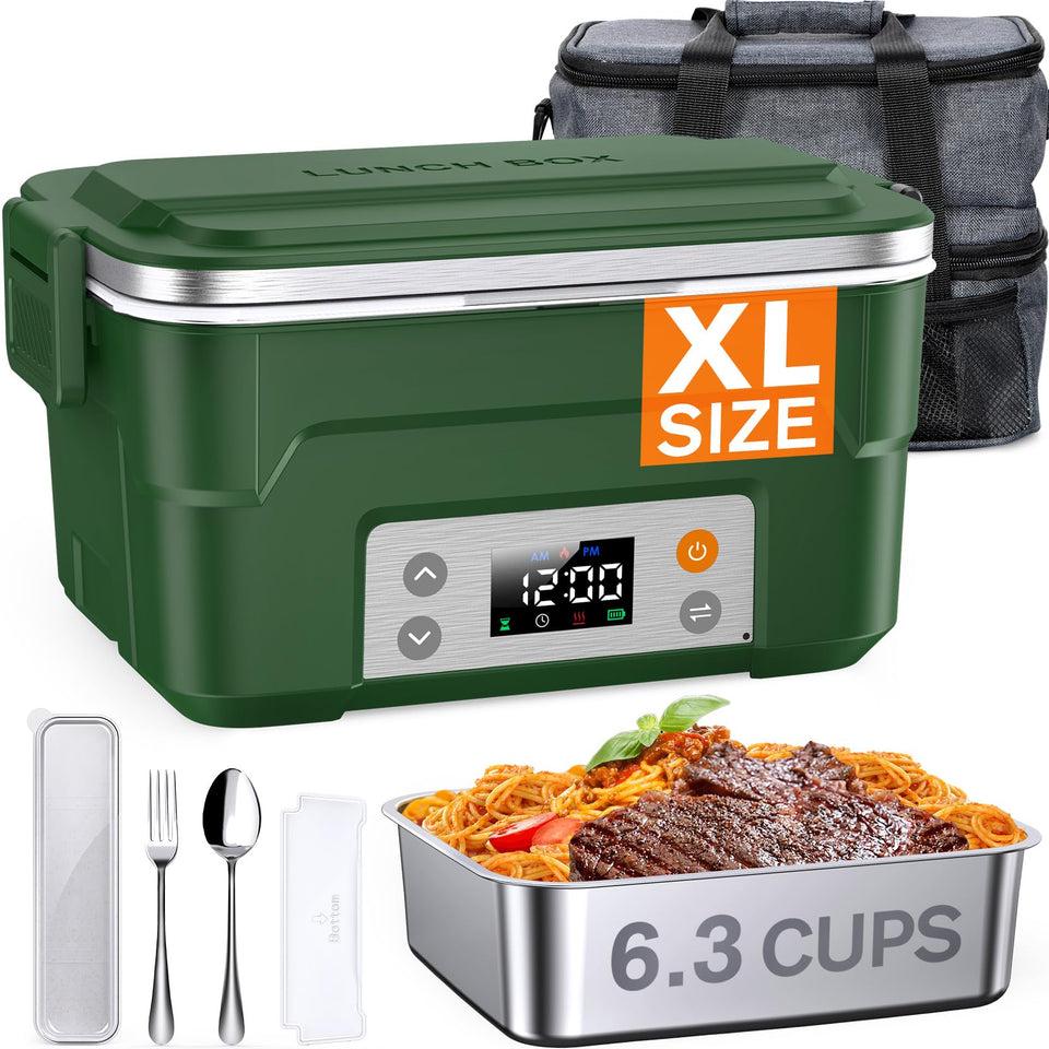 East Oak XL cordless lunch heater showing battery-powered heat for on-the-go meals