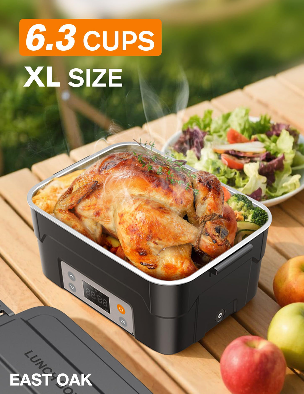 East Oak XL two-tier insulated bag keeps meals warm and organized.