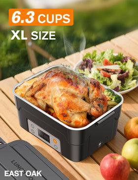 East Oak XL two-tier insulated bag keeps meals warm and organized.