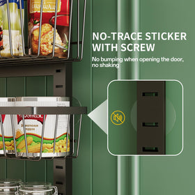 Back-of-door kitchen rack frees cabinet space in small homes