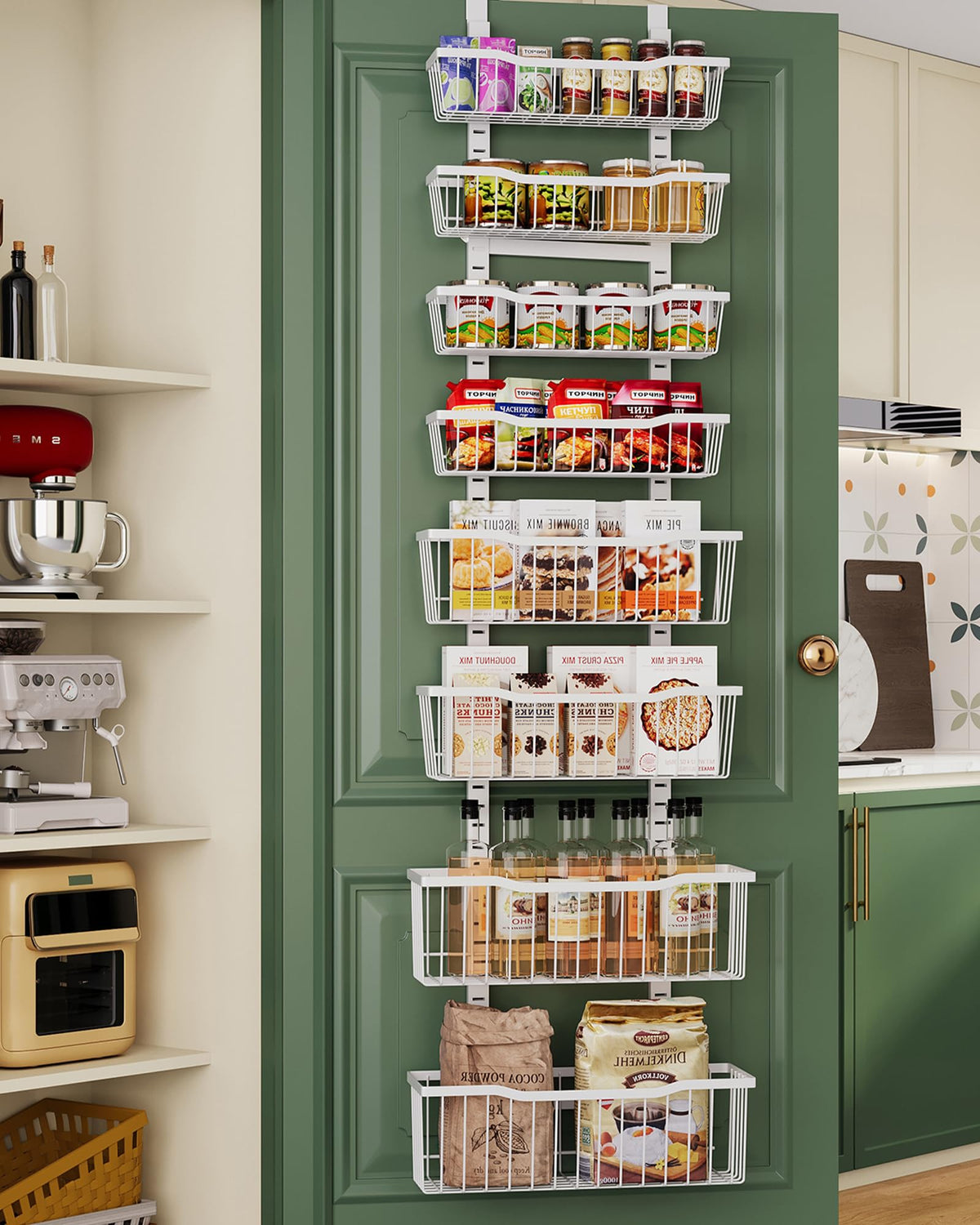 Eastherry over-the-door organizer closeup shows 8-tier baskets for pantry storage