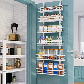 Eastherry over-the-door pantry organizer shows six tiers for compact kitchen storage.