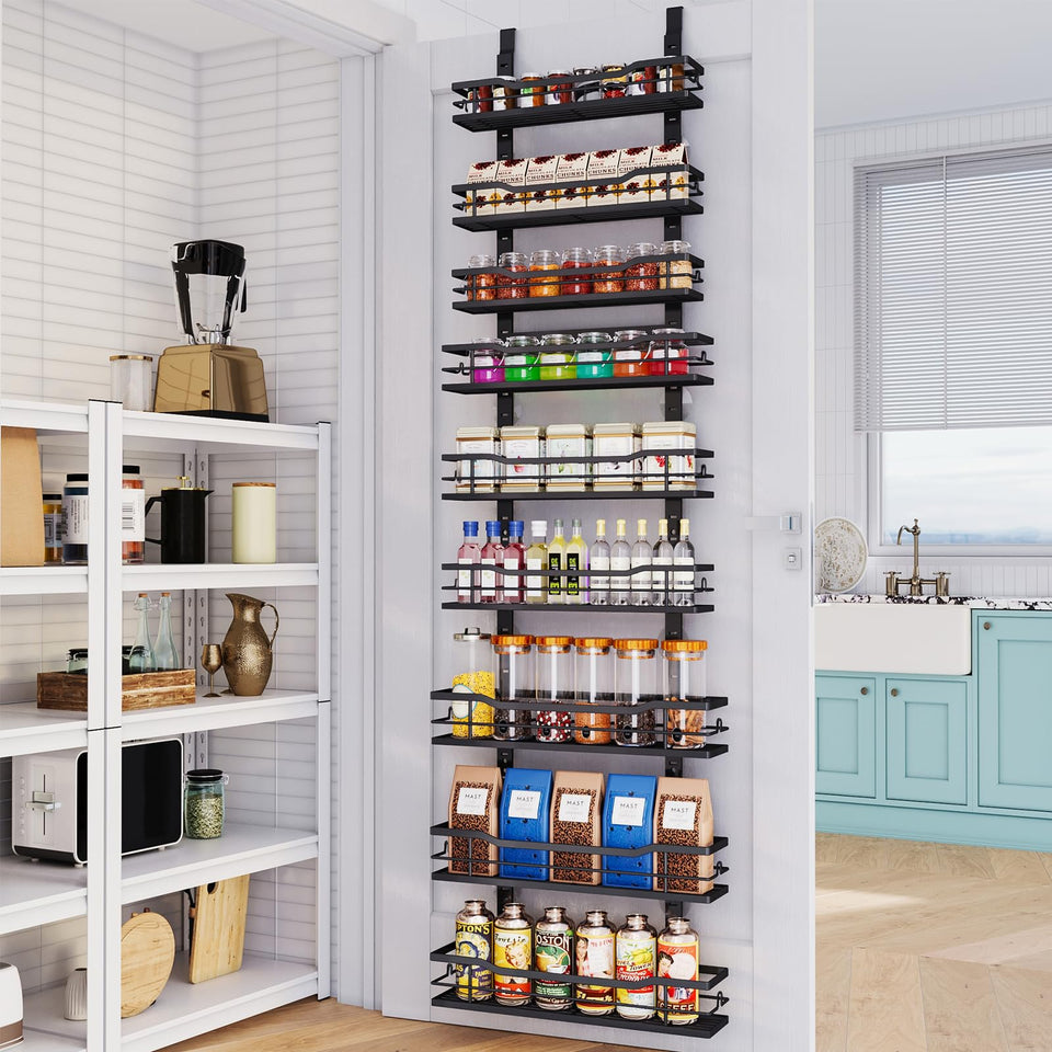 Eastherry 9-tier over-the-door pantry organizer saves space in small kitchens.