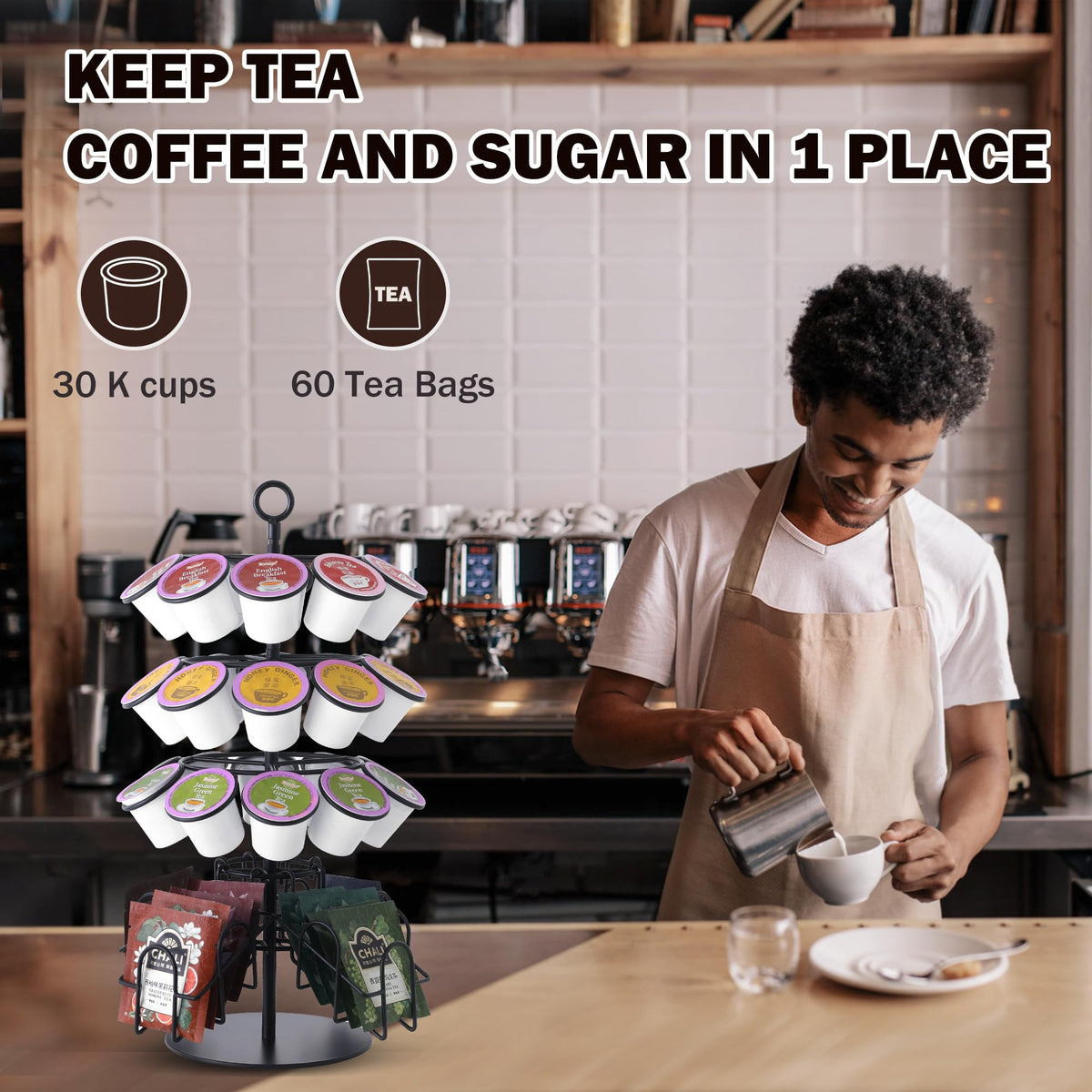 Eastsign tea bag organizer holds 60 tea bags for quick brews.