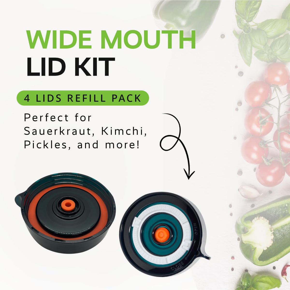 Easy Fermenter airlock lid for wide-mouth jars provides a secure seal for kraut.